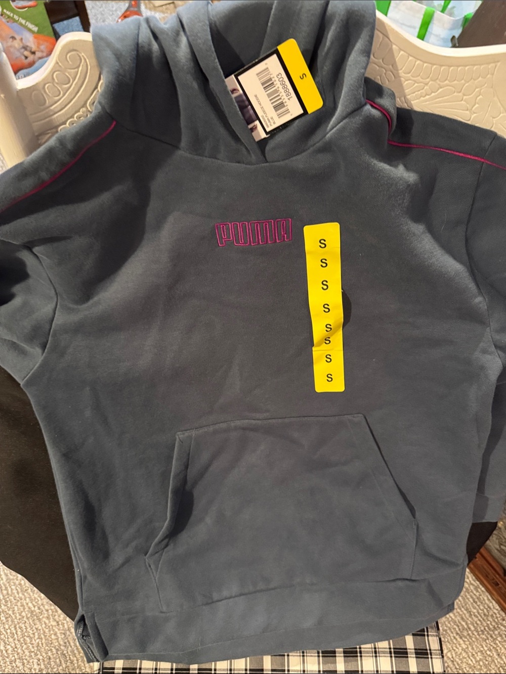Puma Slate Gray Hoodie with Pink Logo Accents